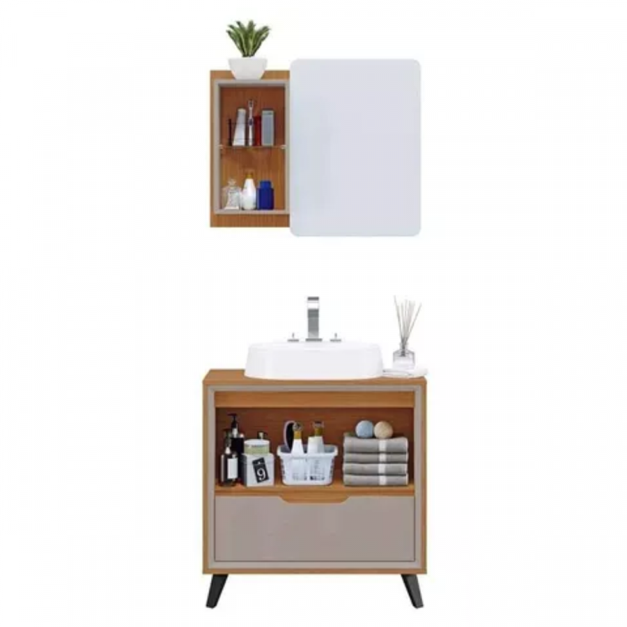 Armário kit Belmont Connect cor connect e freijo 80cm Balcony