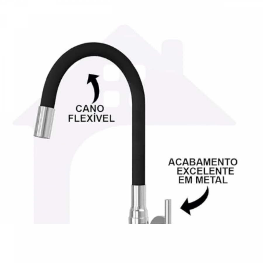 Torneira Cozinha Flexivel 1/4"V Slim Gourmet Cromada/Preta - GOOD