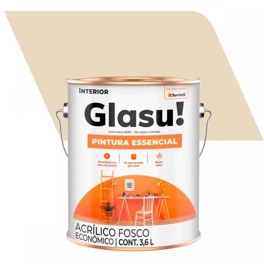 Tinta Acrílica Pintura Essencial Fosco Areia 3,6L - GLASU!
