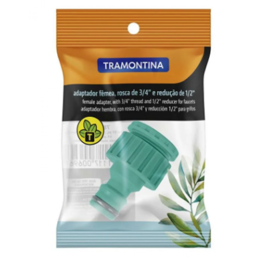 Adaptador Fêmea com Rosca 3/4" e Redução 1/2" em Plástico para Jardim - TRAMONTINA