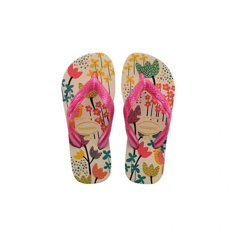 Chinelo Kids Flores Bege Palha / Rosa 33/34 - HAVAIANAS