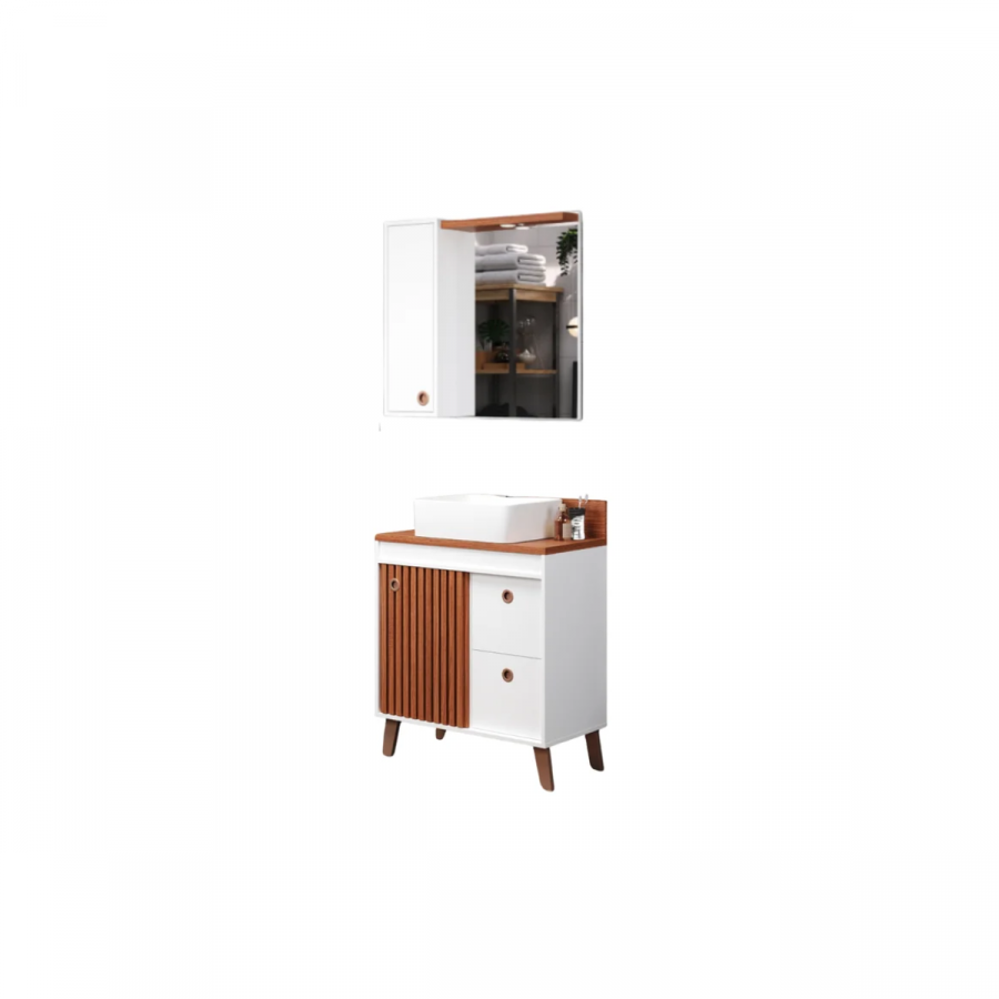 Armario de banheiro kit toscana blanche/cinamo 80cm BERTAZOLI