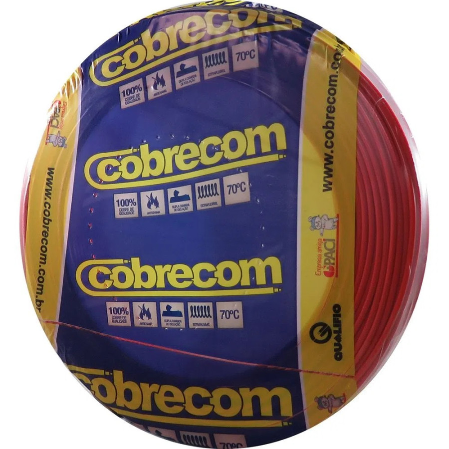Fio Flexível Rolo 100mt 4mm Vermelho - COBRECOM