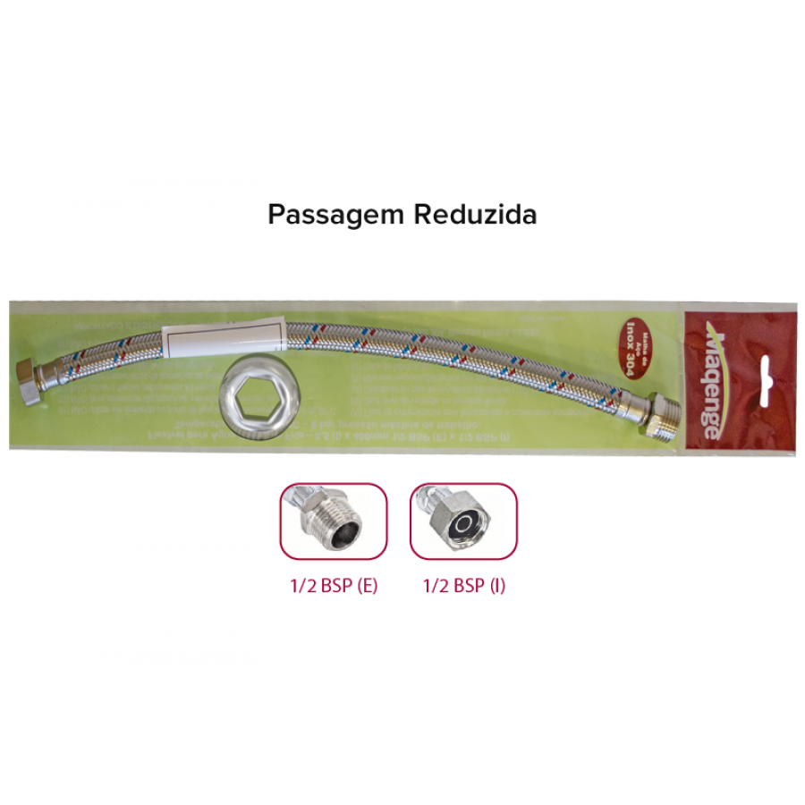 Engate Flexível Inox 60cm 1/2" Água Quente e Fria - MAQENGE