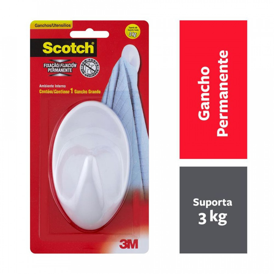Gancho Plástico para Obejetos Scotch Grande Branco - 3M