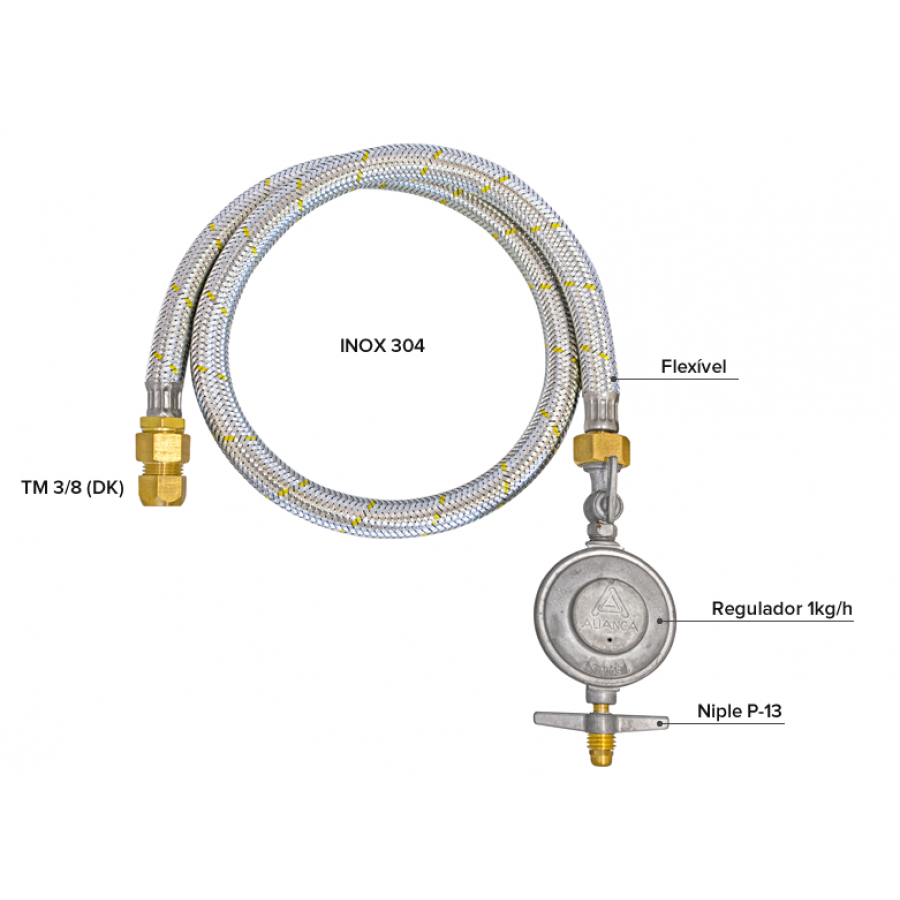 Kit para Gás Doméstico com Mangueira Flexível 3/8(I) x 1200 mm - MAQENGE