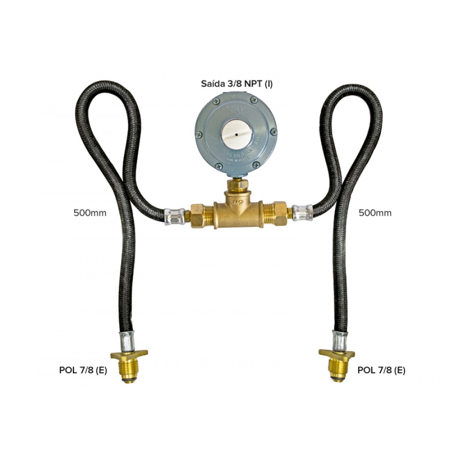 Mangueira Flex Ultragaz 2x P-45 x 3/8 NPT (I) x 2x 500mm com Regulador 2,8kPa - MAQENGE