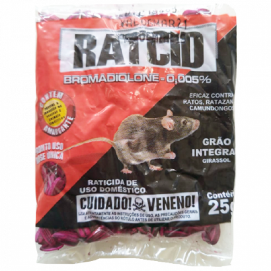 Veneno Raticida Ratcid Grão Integral de Girassol 25g - BIOCARB