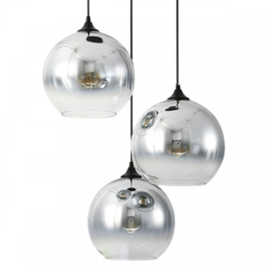 Luminaria Pendente Triplo Bola Cromada 30Cm GOOD