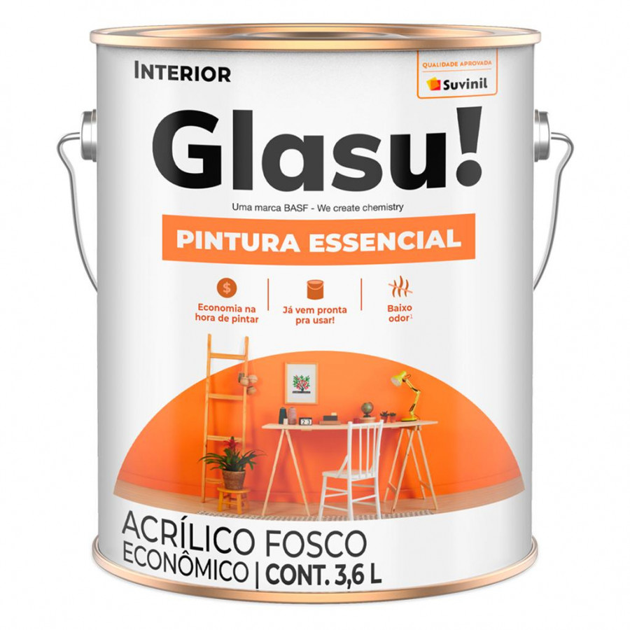 Tinta Acrílica Pintura Essencial Fosco Palha 3,6L - GLASU!