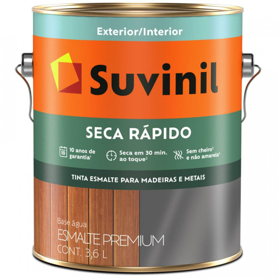 Tinta Esmalte Sintético Seca Rápido a Base de Água Branco Acetinado 3,6L - SUVINIL