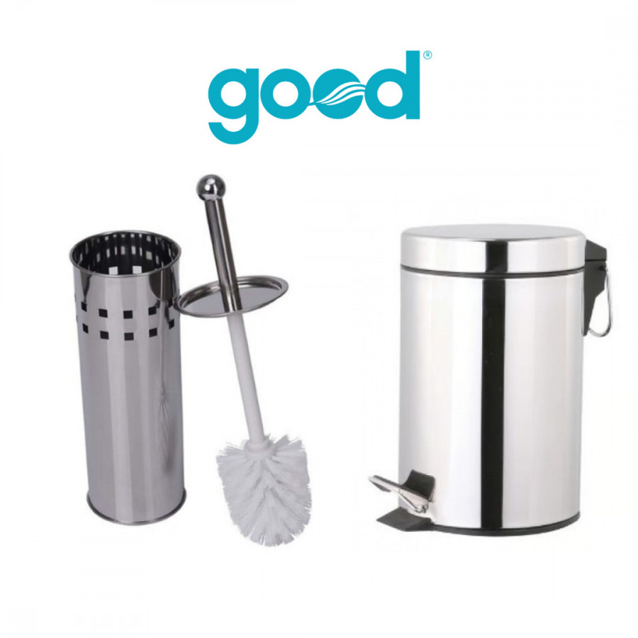 Kit lixeira Inox 5litros + escova limpeza sanitária Inox GOOD
