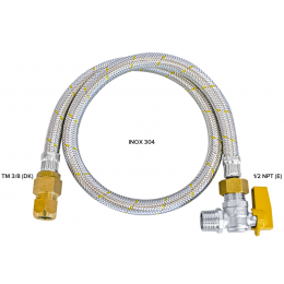 Kit Gás Doméstico Mangueira Flexível 3/8(I) x 100cm c/ Registro Esfera - MAQENGE