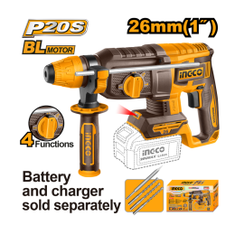 FURADEIRA MARTELETE ROTATIVO BRUSHLESS 2,5J SDS PULS A BATERIA 20V CRHLI20268  INGCO
NÃO ACOMPNHA CARREGADOR E BATERIA